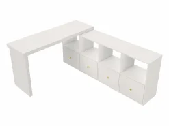 ModernLuxe Escritorio de esquina giratorio - 4 compartimentos y 4 cajones - Tablero giratorio a 360° - Tablero y patas reforzados - MDF - Blanco