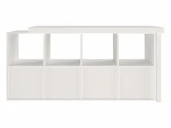 ModernLuxe Escritorio de esquina giratorio - 4 compartimentos y 4 cajones - Tablero giratorio a 360° - Tablero y patas reforzados - MDF - Blanco