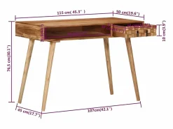 Escritorio de madera maciza de acacia 115x50x76 cm^Clicnbuy New