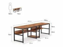 Escritorio de oficina doble de 200 cm para dos personas, escritorio rústico con estantería para el escritorio en el hogar rústico^Tribesigns Outlet