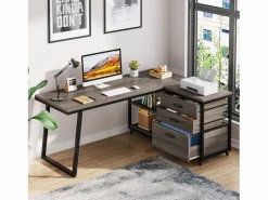 Tribesigns Mesa De Ordenador|Escritorio de oficina en forma de L, escritorio de computadora de esquina reversible con 3 cajones para archivos