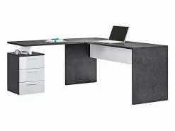 Web furniture Escritorio Rinconero|Escritorio de oficina moderno con cómoda de 3 cajones New Selina Report 180x160 cm
