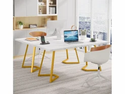 Tribesigns Escritorio de ordenador - 140 x 80 x 75 cm - Mesa de ordenador - Mesa de oficina - Mesa de trabajo - Mesa de oficina - y dorado Blanco Hot