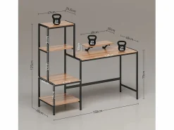 Escritorio de ordenador con estantes, soporte para monitor, cajón y soporte para impresora, MDF, marrón (150x48x125 cm)^ Online
