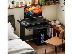 Mesa Gaming|Escritorio de ordenador con estantes abiertos y espacio de almacenamiento, mesa de trabajo, para oficina o dormitorio, madera contrachapada, (80x45x75 cm)