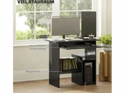 Mesa Gaming|Escritorio de ordenador con estantes abiertos y espacio de almacenamiento, mesa de trabajo, para oficina o dormitorio, madera contrachapada, (80x45x75 cm)