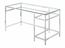 Escritorio design con 2 estanterías de cristal templado y acero argenté - TIZIO^Vente-unique Outlet