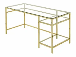 Vente-unique Escritorio design con 2 estanterías de cristal templado y acero dorado - TIZIO Transparente / Dorado Outlet