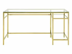 Vente-unique Escritorio design con 2 estanterías de cristal templado y acero dorado - TIZIO Transparente / Dorado Outlet