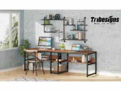 Escritorio doble para dos personas con biblioteca, escritorio de ordenador doble para dos personas, de color^Tribesigns Online