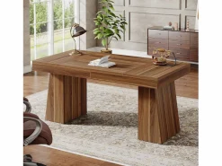 Tribesigns Escritorio ejecutivo de 140 cm, escritorio de oficina doméstica de estilo moderno del siglo XX con base de doble trapecio Marru00f3n