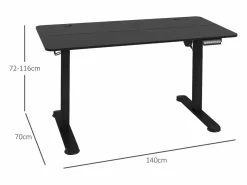 Escritorio eléctrico de pie y sentado, anticolisión y antisobrecalentamiento, paneles de MDF, (140x70x72-116 cm) Negro Best