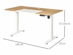 Escritorio eléctrico regulable en altura, estructura de metal, y madera natural (140x70x72-116cm)^ Sale