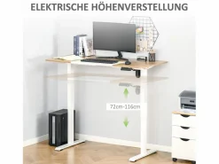Escritorio eléctrico regulable en altura, estructura de metal, y madera natural (140x70x72-116cm)^ Sale