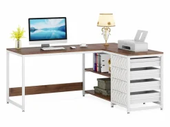 Tribesigns Escritorio en forma de L reversible con 4 cajones, 155 x 110 x 75 cm, color nogal y blanco Multicolor Online