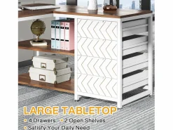 Tribesigns Escritorio en forma de L reversible con 4 cajones, 155 x 110 x 75 cm, color nogal y blanco Multicolor Online
