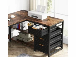 Tribesigns Escritorio en forma de L con estantes, reversible, en forma de L, con soporte para pantalla y estantes (Marrón negro) Marru00f3n