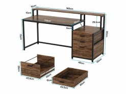 Escritorio ergonómico con cajones y soporte para monitor - 160 x 50 x 90 cm - Escritorio ergonómico con ranura para impresora - para oficina en casa^Tribesigns Online