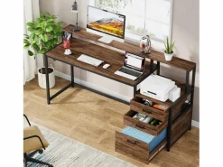 Escritorio ergonómico con cajones y soporte para monitor - 160 x 50 x 90 cm - Escritorio ergonómico con ranura para impresora - para oficina en casa^Tribesigns Online