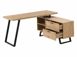 Vente-unique Escritorio esquinero con almacenamiento en MDF color natural y negro - NAYARO Negro / Color natural claro Discount