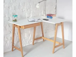 Escritorio Rinconero|Escritorio esquinero con cajón 115x85cm Luka Marrón | Patas de fresno | Lado derecho