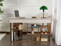 Vente-unique Escritorio esquinero con almacenamiento color beige y natural oscuro - LILEUL Color natural oscuro / Beige New