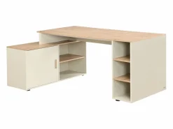 Vente-unique Escritorio Rinconero|Escritorio Tradicional|Escritorio esquinero con almacenamiento en MDF beige y natural - ROMIARA