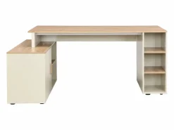 Vente-unique Escritorio Rinconero|Escritorio Tradicional|Escritorio esquinero con almacenamiento en MDF beige y natural - ROMIARA