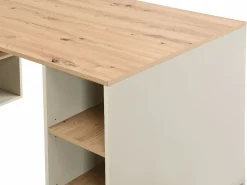 Vente-unique Escritorio Rinconero|Escritorio Tradicional|Escritorio esquinero con almacenamiento en MDF beige y natural - ROMIARA
