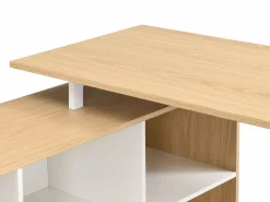 Vente-unique Escritorio Rinconero|Escritorio Tradicional|Escritorio esquinero con almacenamiento en MDF blanco y natural - NIPILI