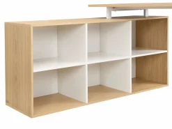 Vente-unique Escritorio Rinconero|Escritorio Tradicional|Escritorio esquinero con almacenamiento en MDF blanco y natural - NIPILI