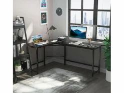 Escritorio esquinero de metal, regulable en altura, color , con estantes (168x120x75 cm) Negro Clearance