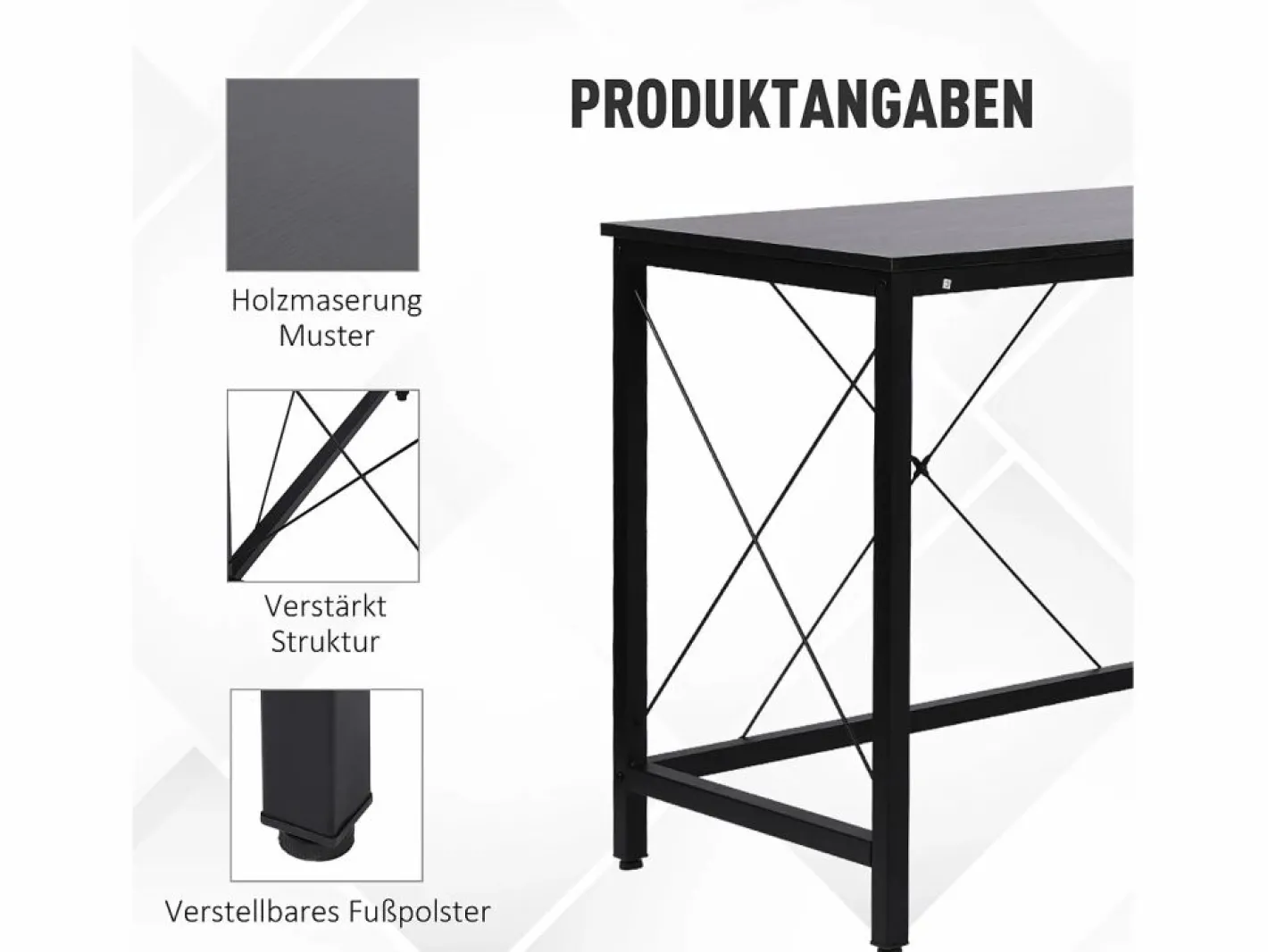 Escritorio esquinero en forma de L, con estante, de metal y MDF, color (150x150x76,5 cm) Negro Outlet