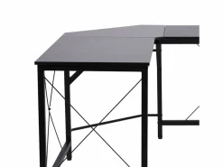 Escritorio esquinero en forma de L, con estante, de metal y MDF, color (150x150x76,5 cm) Negro Outlet
