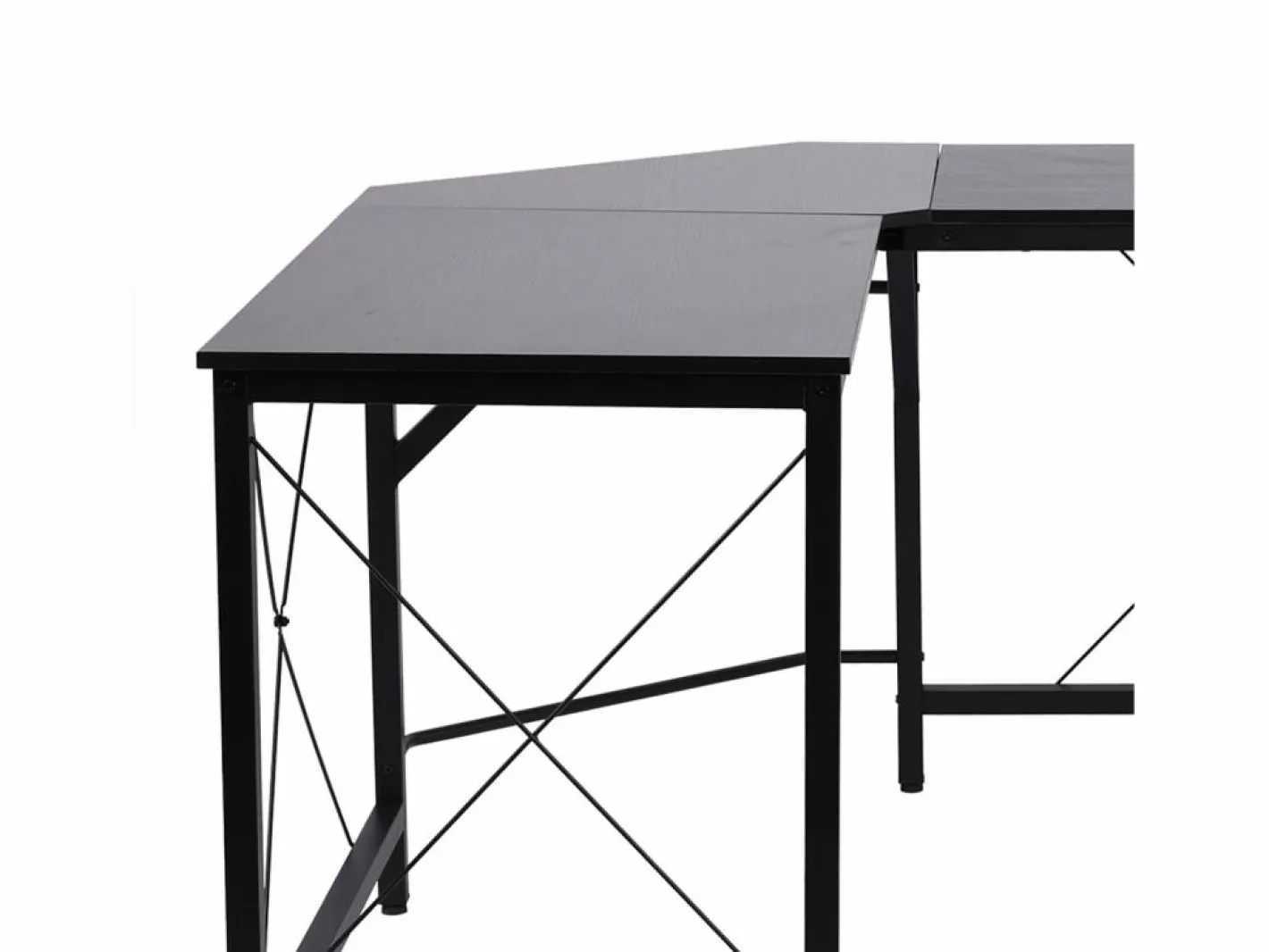 Escritorio esquinero en forma de L, con estante, de metal y MDF, color (150x150x76,5 cm) Negro Outlet