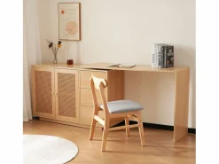Escritorio esquinero en forma de L, mesa de ordenador con puertas de ratán, diseño moderno, blanco, 126 cm (126 x 40 x 75 cm)^ Hot