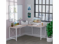 Mesa Gaming|Escritorio esquinero en forma de L, MDF, color natural (150x150x76 cm)