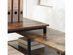 Mesa Gaming|Escritorio esquinero en forma de L, con estantes y cajón, metal, madera, marrón (135x90x79 cm)