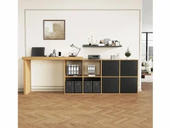 Escritorio esquinero giratorio de 360°: escritorio con 4 cajones y 4 compartimentos, MDF, y roble (120 x 48 x 78 cm) + (140 x 35 x 74 cm) Negro Discount