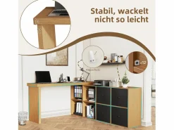 Escritorio esquinero giratorio de 360°: escritorio con 4 cajones y 4 compartimentos, MDF, y roble (120 x 48 x 78 cm) + (140 x 35 x 74 cm) Negro Discount