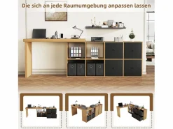 Escritorio esquinero giratorio de 360°: escritorio con 4 cajones y 4 compartimentos, MDF, y roble (120 x 48 x 78 cm) + (140 x 35 x 74 cm) Negro Discount