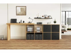 Escritorio esquinero giratorio de 360°: escritorio con 4 cajones y 4 compartimentos, MDF, y roble (120 x 48 x 78 cm) + (140 x 35 x 74 cm) Negro Discount