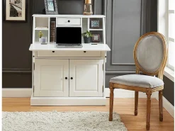 Vente-unique Escritorio estilo secreter - Estilo rústico - Pino y MDF - - CLEORE Blanco Clearance