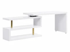 Vente-unique Escritorio Rinconero|Escritorio Tradicional|Escritorio extensible con plataforma giratoria 360° en MDF lacado y dorado - NICEPHORE II