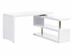 Vente-unique Escritorio Rinconero|Escritorio Tradicional|Escritorio extensible con plataforma giratoria 360° en MDF lacado y dorado - NICEPHORE II