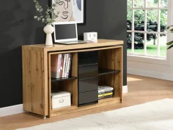 Escritorio extensible con tablero giratorio 360° en MDF natural y negro - PAVELO^Vente-unique Discount