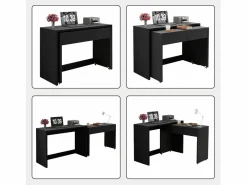 ModernLuxe Escritorio Rinconero|Escritorio extensible 110x40x78 cm - Escritorio + cómoda de cajones - Ruedas - Tablero robusto - Paneles de partículas -