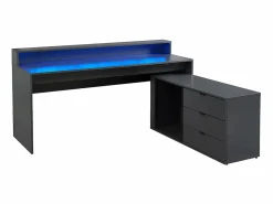 Escritorio gaming de esquina - Con LED - 3 cajones y 2 estantes - MDF - Gris - NEHA^Vente-unique Clearance