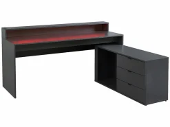 Escritorio gaming de esquina - Con LED - 3 cajones y 2 estantes - MDF - Gris - NEHA^Vente-unique Clearance