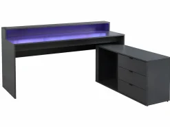 Escritorio gaming de esquina - Con LED - 3 cajones y 2 estantes - MDF - Gris - NEHA^Vente-unique Clearance